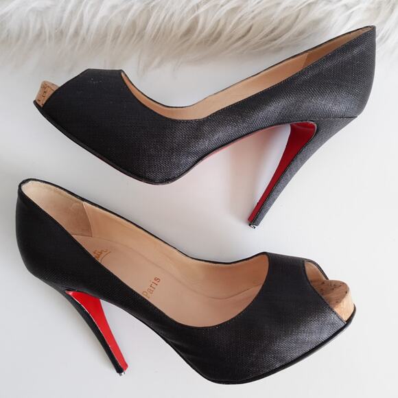 Christian Louboutin Very Prive Black Cork Peep Toe Platform Pumps - Picture 1 of 12